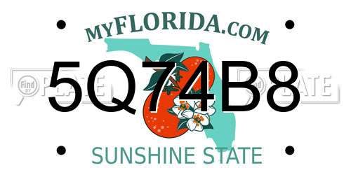 5Q74B8 Florida License Plate