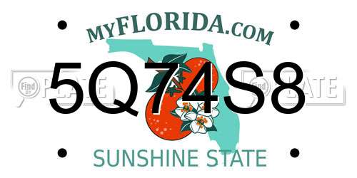 5Q74S8 Florida License Plate