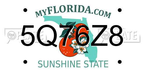 5Q76Z8 Florida License Plate