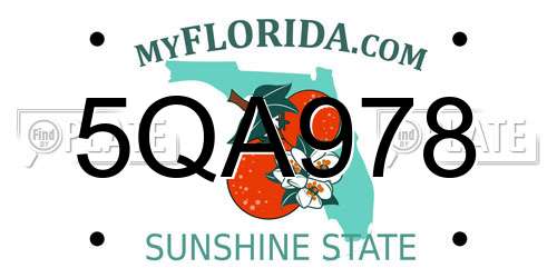 5QA978 Florida License Plate