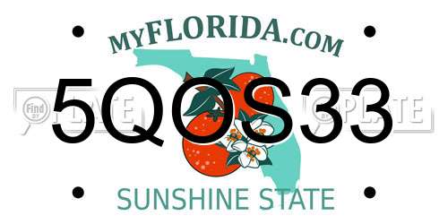 5QOS33 Florida License Plate