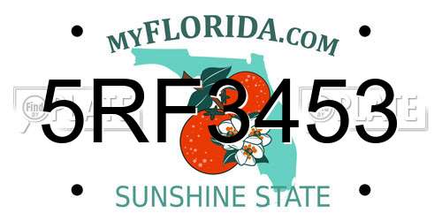 5RF3453 Florida License Plate