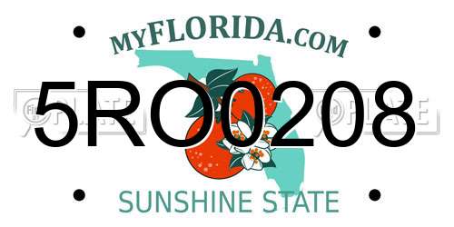 5RO0208 Florida License Plate
