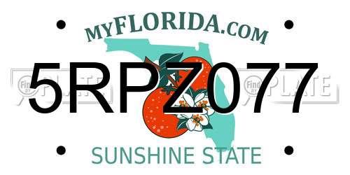 5RPZ077 Florida License Plate