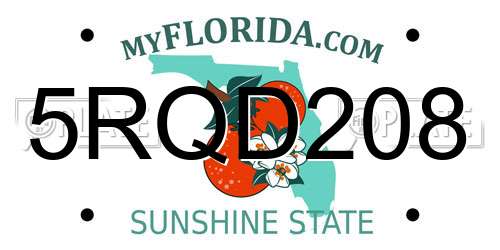5RQD208 Florida License Plate