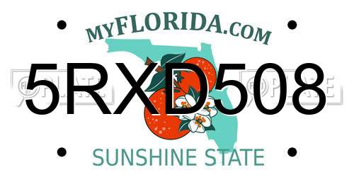 5RXD508 Florida License Plate