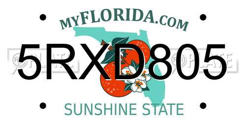 5RXD805 Florida License Plate