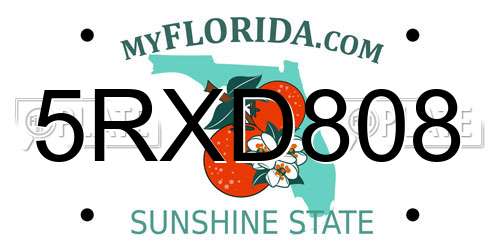 5RXD808 Florida License Plate
