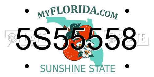 5S55558 Florida License Plate