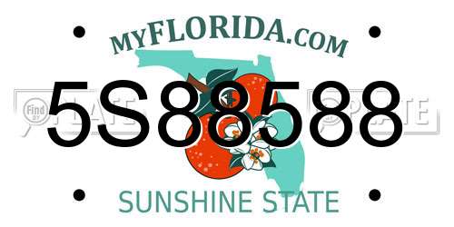 5S88588 Florida License Plate