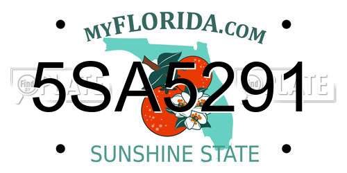 5SA5291 Florida License Plate