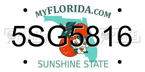 5SG5816 Florida License Plate