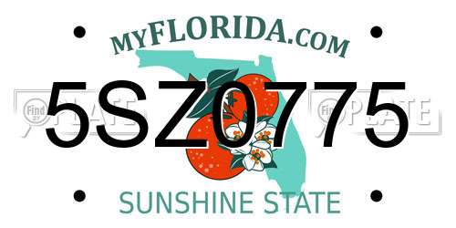 5SZ0775 Florida License Plate