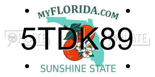 5TDK89 Florida License Plate