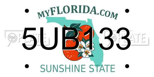 5UB133 Florida License Plate