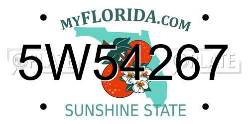 5W54267 Florida License Plate