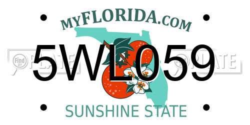 5WL059 Florida License Plate