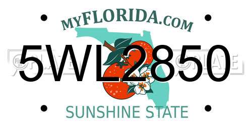 5WL2850 Florida License Plate