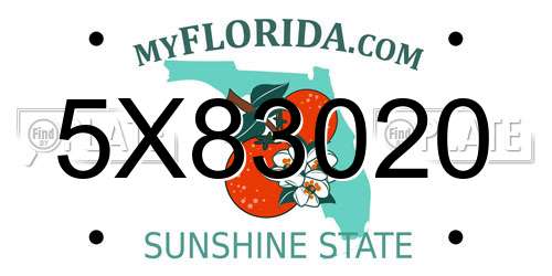 5X83020 Florida License Plate