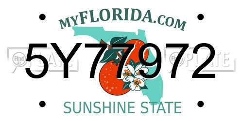 5Y77972 Florida License Plate