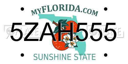 5ZAH555 Florida License Plate