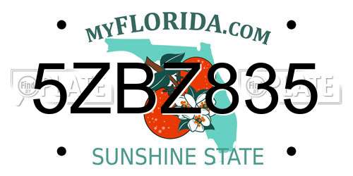 5ZBZ835 Florida License Plate