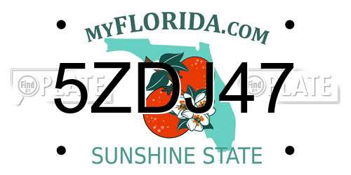 5ZDJ47 Florida License Plate