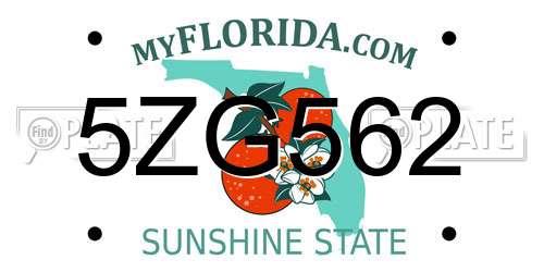 5ZG562 Florida License Plate