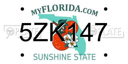 5ZK147 Florida License Plate