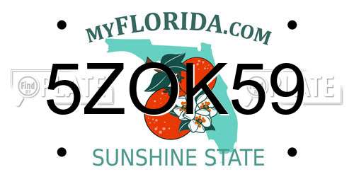 5ZOK59 Florida License Plate