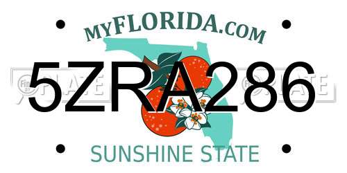 5ZRA286 Florida License Plate