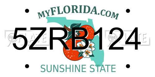 5ZRB124 Florida License Plate