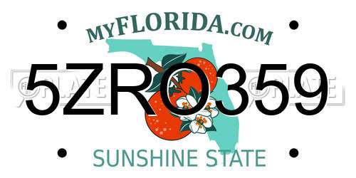 5ZRO359 Florida License Plate