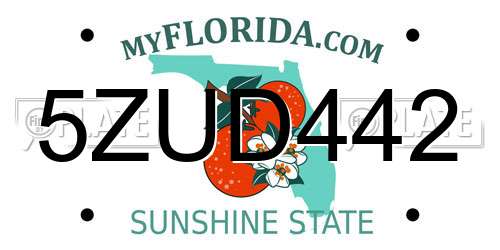 5ZUD442 Florida License Plate