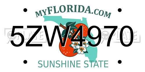 5ZW4970 Florida License Plate