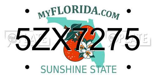 5ZX7275 Florida License Plate