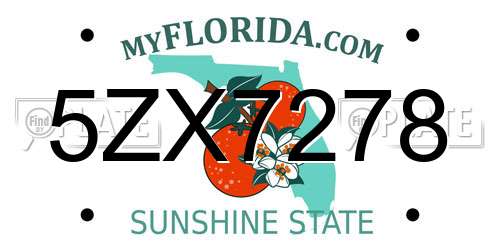 5ZX7278 Florida License Plate