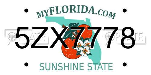 5ZX7778 Florida License Plate