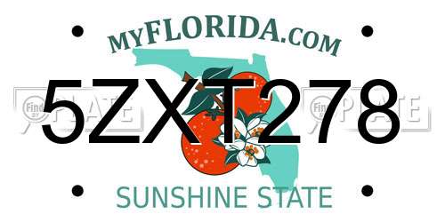 5ZXT278 Florida License Plate