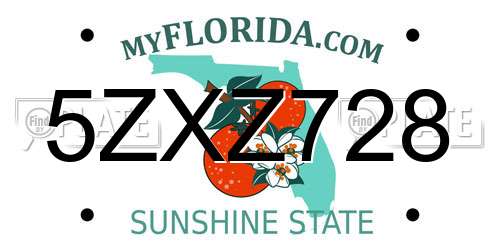5ZXZ728 Florida License Plate