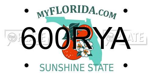 600RYA Florida License Plate