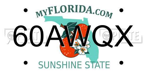 60AWQX Florida License Plate