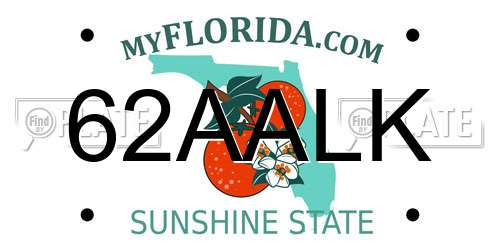 62AALK Florida License Plate