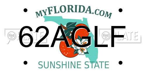 62AGLF Florida License Plate