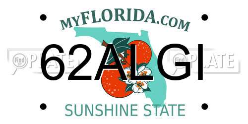 62ALGI Florida License Plate