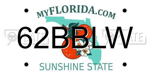 62BBLW Florida License Plate