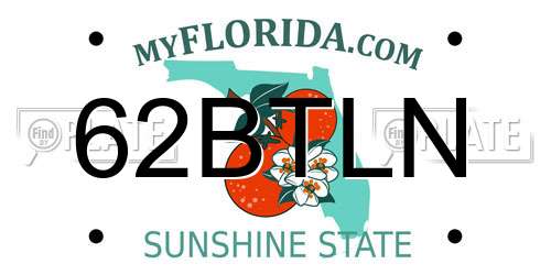62BTLN Florida License Plate