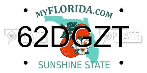 62DGZT Florida License Plate
