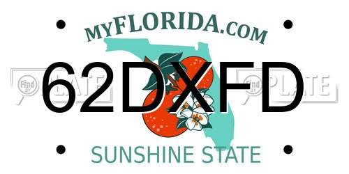 62DXFD Florida License Plate