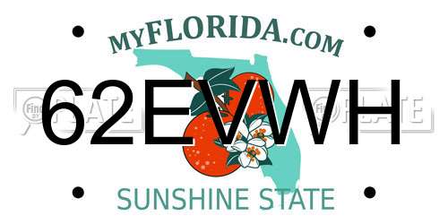 62EVWH Florida License Plate